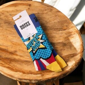 Happy Socks Super Dad Blue and Yellow Socks